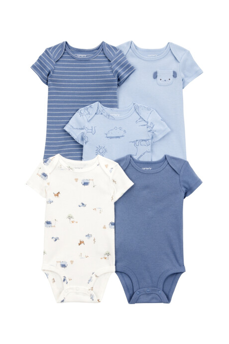 Pack cinco bodies de algodón, manga corta, azules Pack cinco bodies de algodón, manga corta, azules