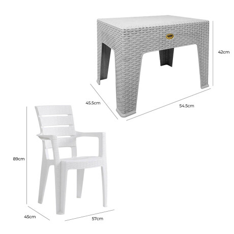 Juego Jardín Patio Rattan 4 Sillas + Mesa UV Turca Blanco