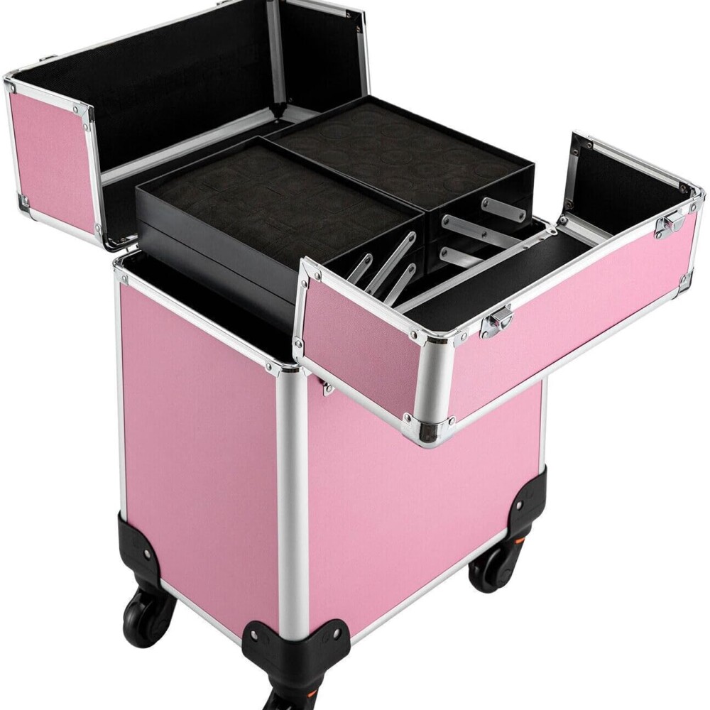 Valija De Maquillaje Profesional Con Rueditas Rosa