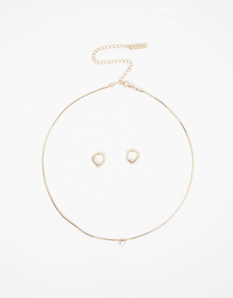 Set De Collar Y Aros Con Cubic Zirconia - Dorado 