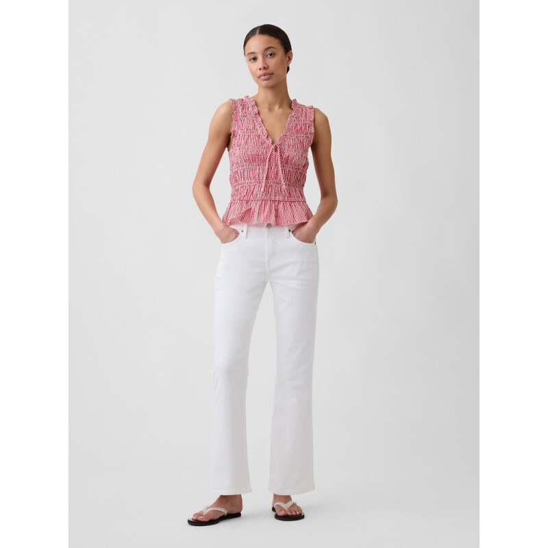 V-SL SMOCKED TIE TOP RED GINGHAM