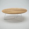 MESA DE CENTRO REDONDA - MADERA COLOR MIEL Y PIE EN METAL BLANCO - 90cms MESA DE CENTRO REDONDA - MADERA COLOR MIEL Y PIE EN METAL BLANCO - 90cms