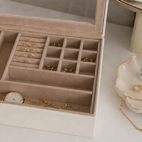 Joyero con visor y 2 pisos - 23x19x9cm Blanco