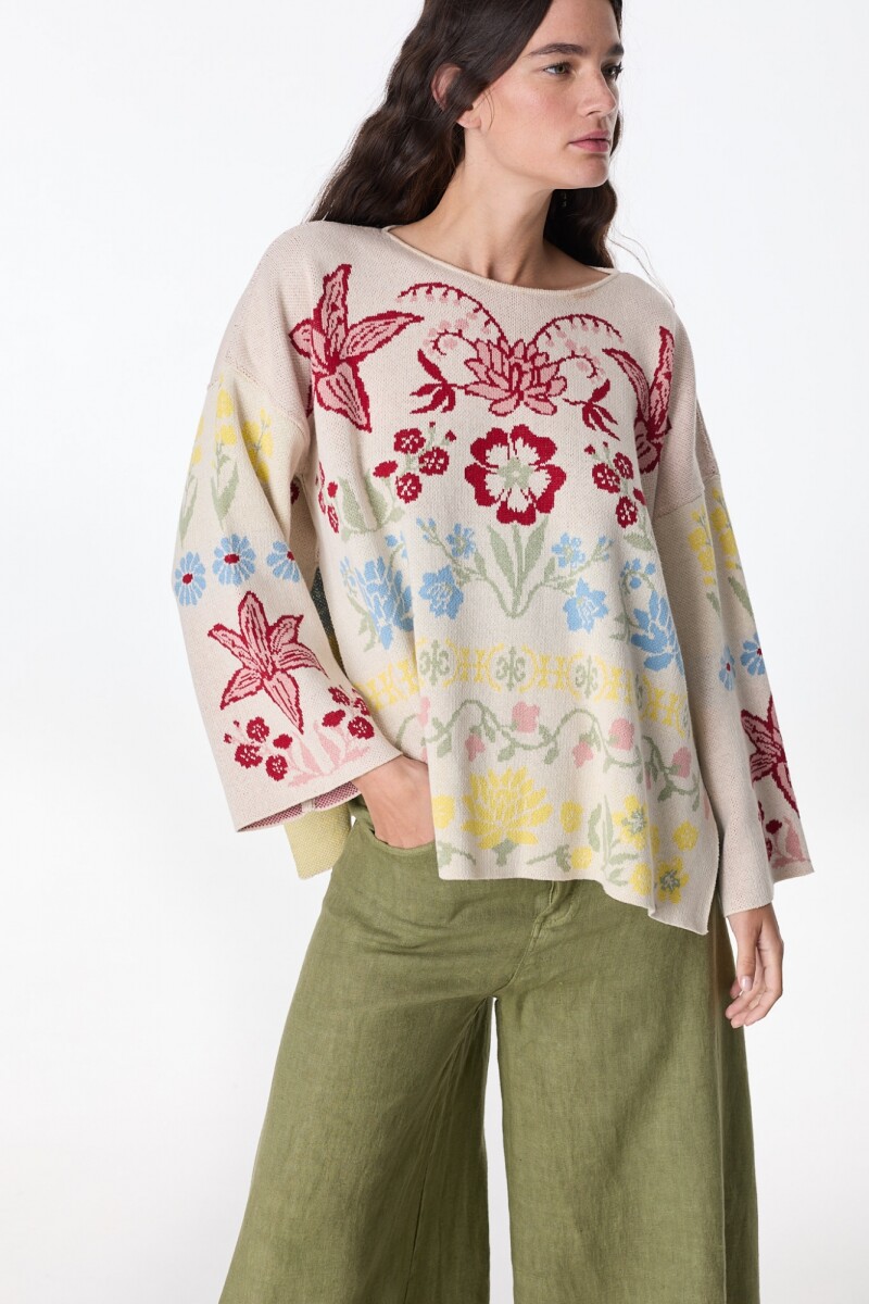 Sweater Fancy Jacquard Estampa Flores