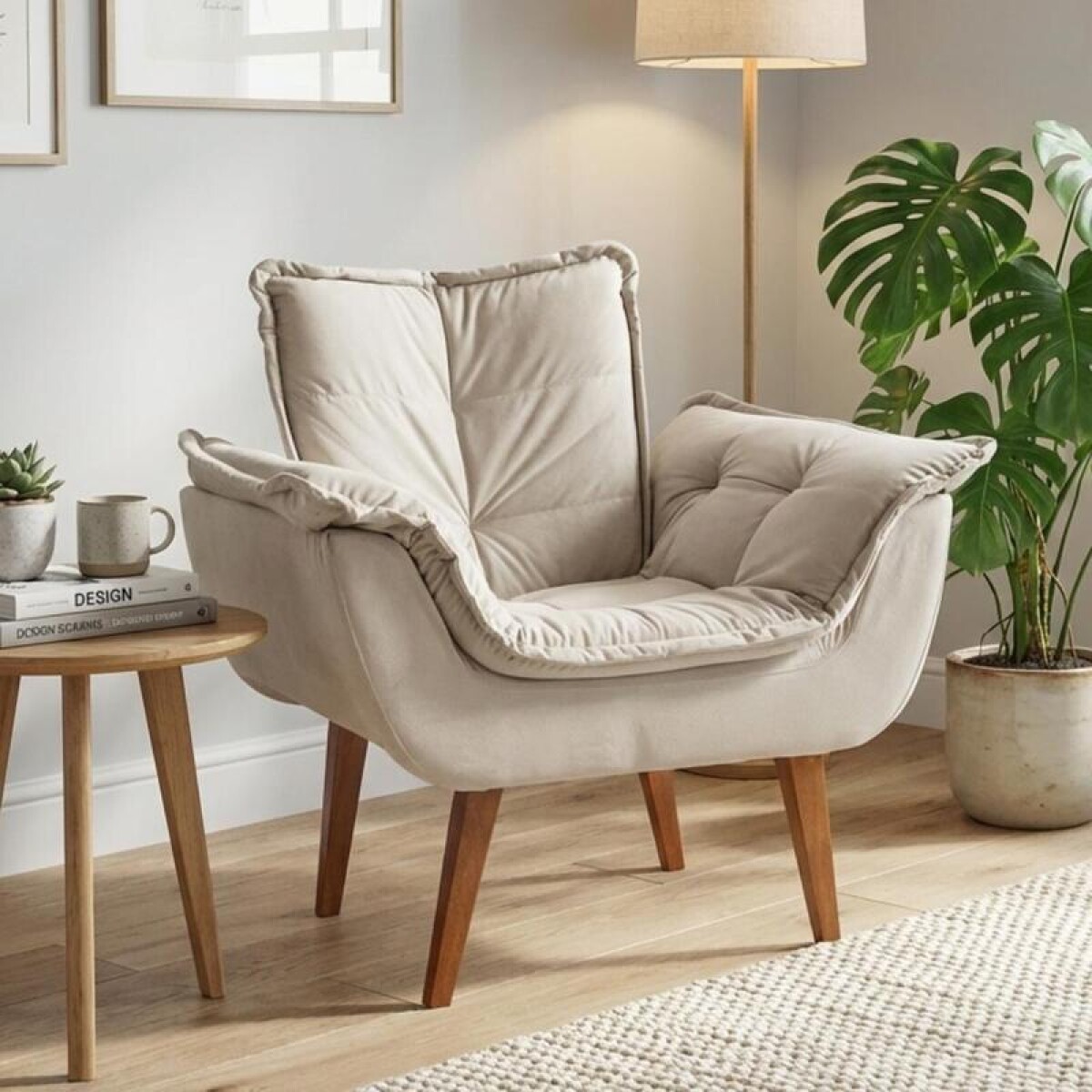 SILLON Butaca EROS Poltrona con asiento y espaldar de espuma revestido en terciopelo - Jolie Prata 