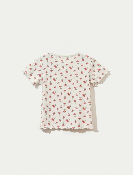 BLUSA CON ESTAMPADO EN TELA ACANALADA BEIGE