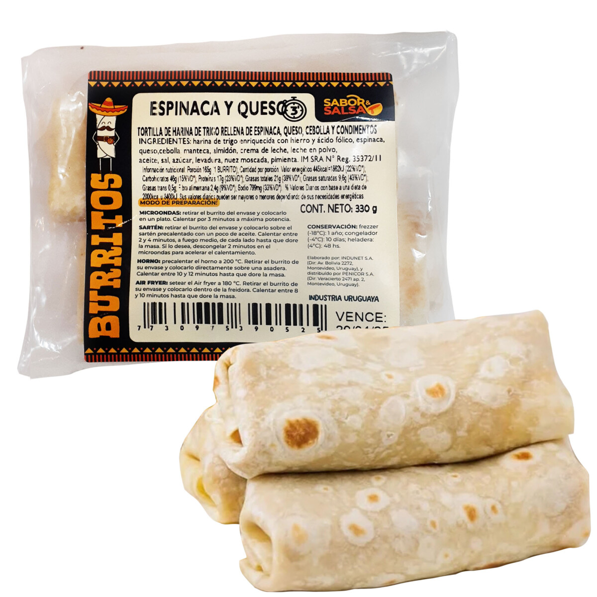 Burritos de Espinaca y Queso 330 Gramos 