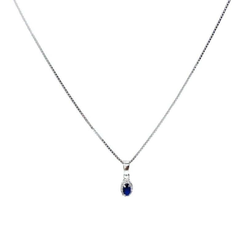 CADENA TIPO VENECIANA DE PLATA CONJ/DIJE OVAL MINI C/CIRCONIA PEQUEÑA AZU L9m111070