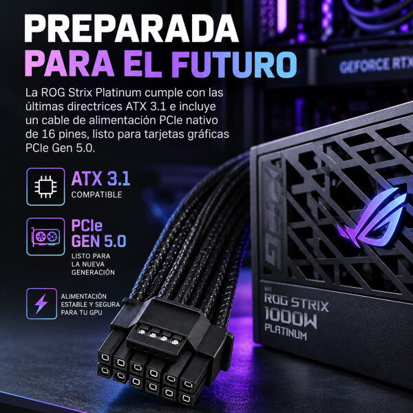 Fuente Asus Rog Strix 1000p Gaming 1000w 80 Plus Platinum Atx 3.1 FUENTE ASUS ROG STRIX 1000P 1000W 80 PLA