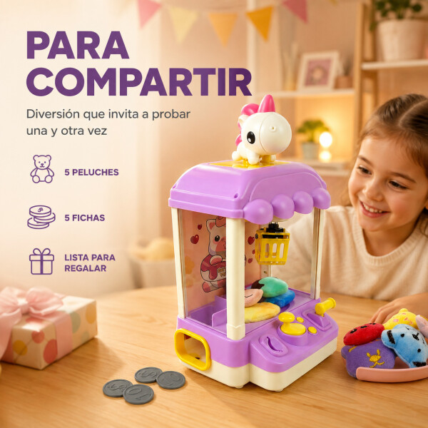 Máquina Infantil Grúa Agarra Juguetes Peluches Con Sonido Variante Color Violeta