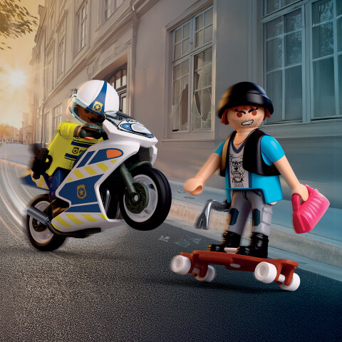 Persecución en Moto de Policía y Ladrón Playmobil 17 Piezas U