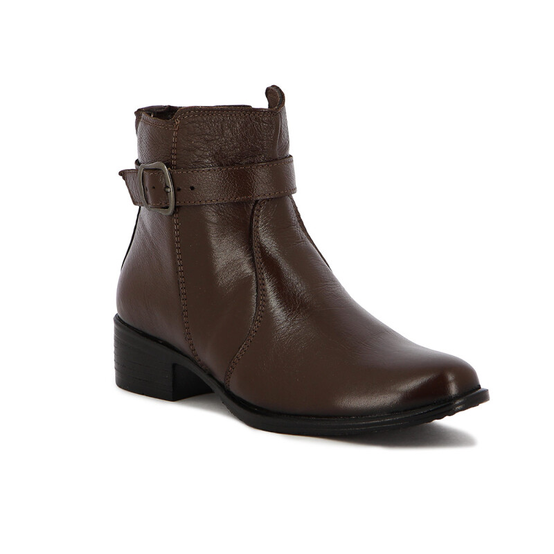 Country Bota Mujer De Cuero Tira Con Hebilla Taco Bajo Marron