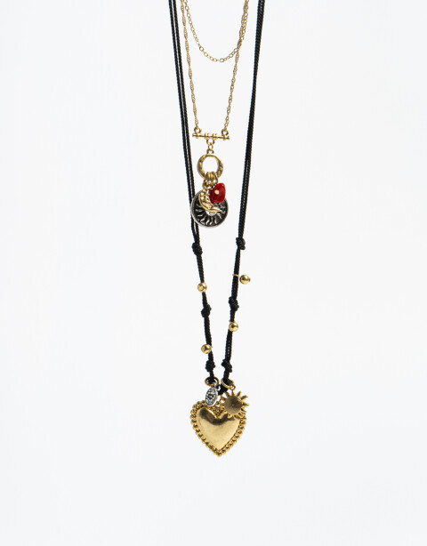 Collares Largos Metal Set Collares Monedas Y Corazón - Dorado Oro Amarillo