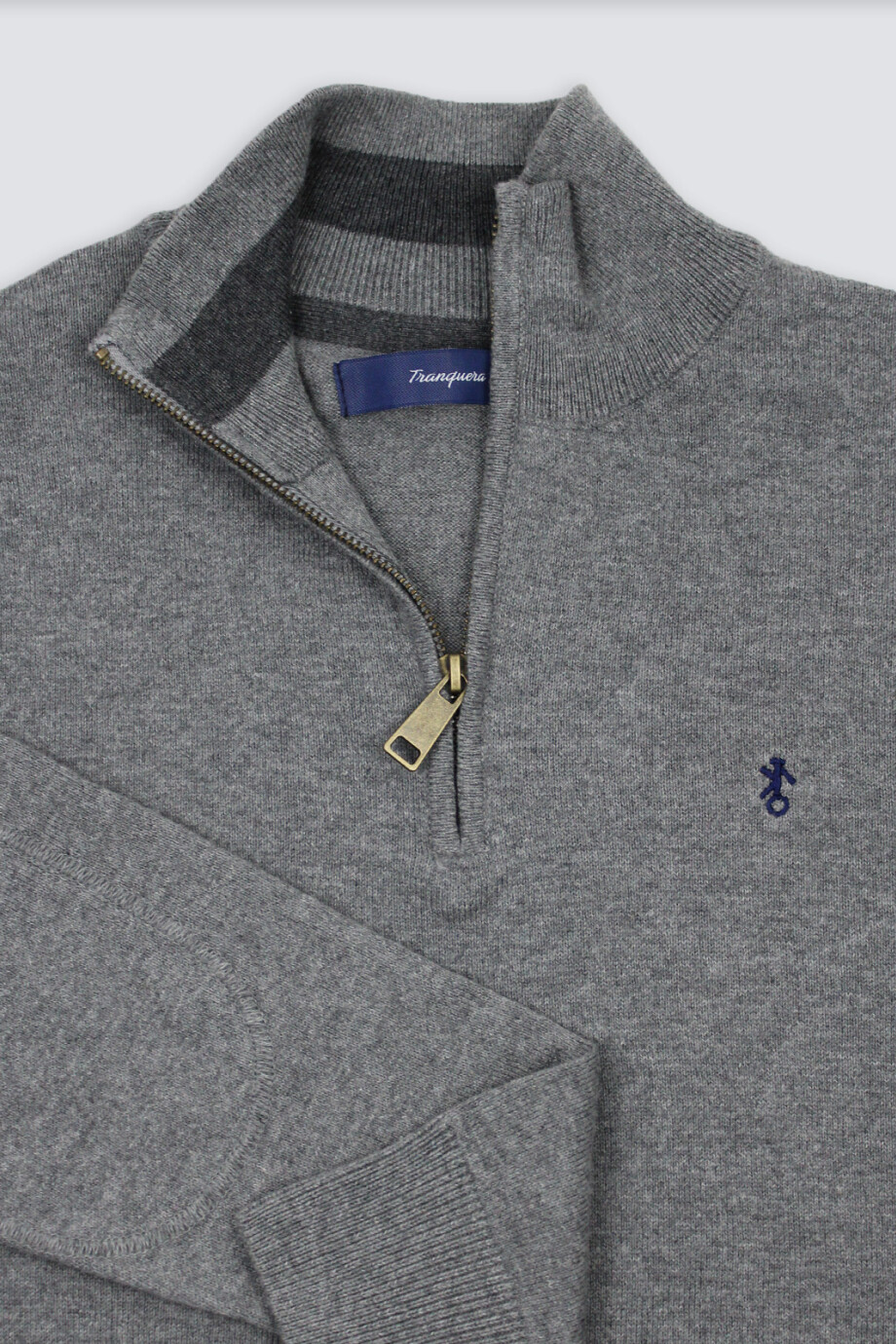 Sweater Medio Cierre con Coderas Gris
