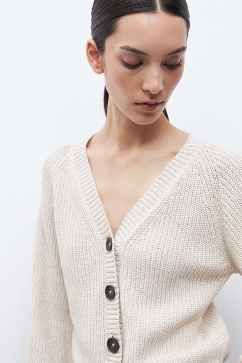 Cardigan escote V beige melange