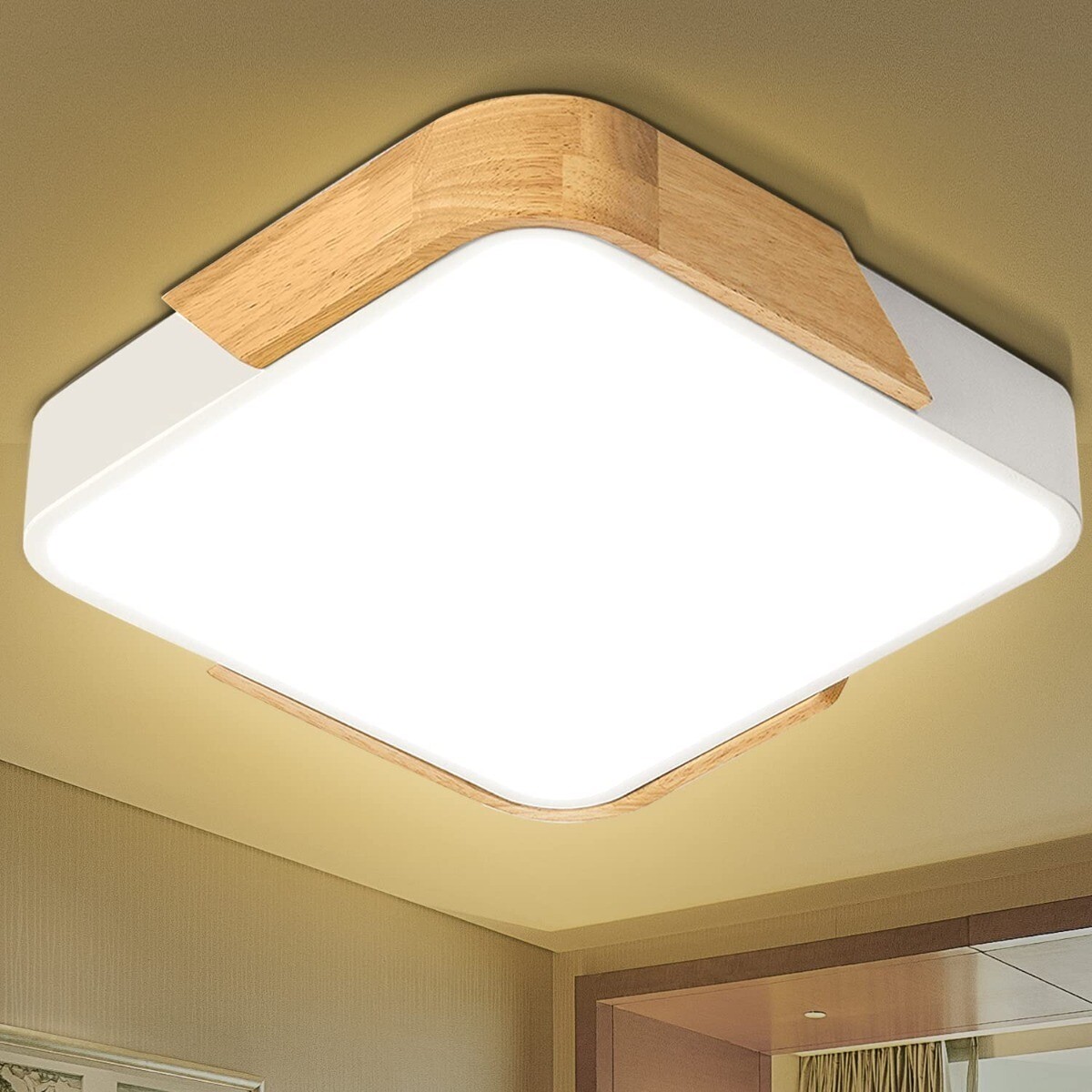 Luminaria Plafon Led 30 X 30cm Metal Y Madera Varios Colores 