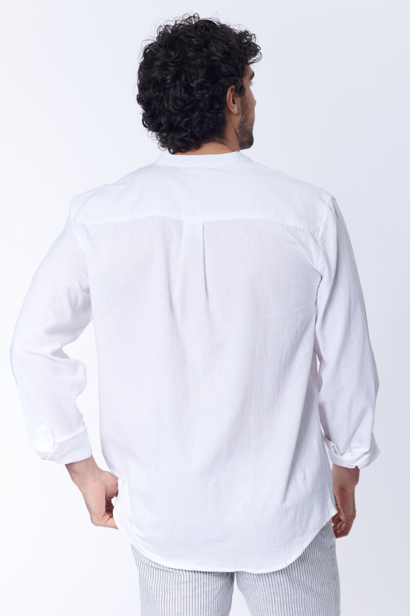 Camisa Con Lino Cuello Mao Blanca