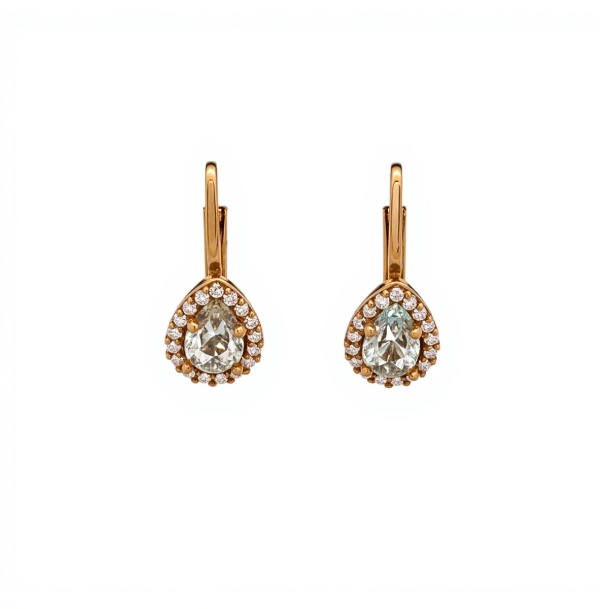 Caravanas Lagrima Aguamarina - Oro bajo - Aguamarina y Zirconias - CA8096 - conpiedra 