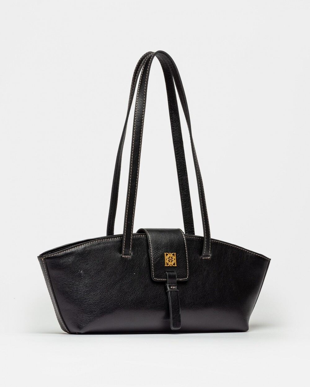 Cartera al hombro Paris en cuero liso Negro