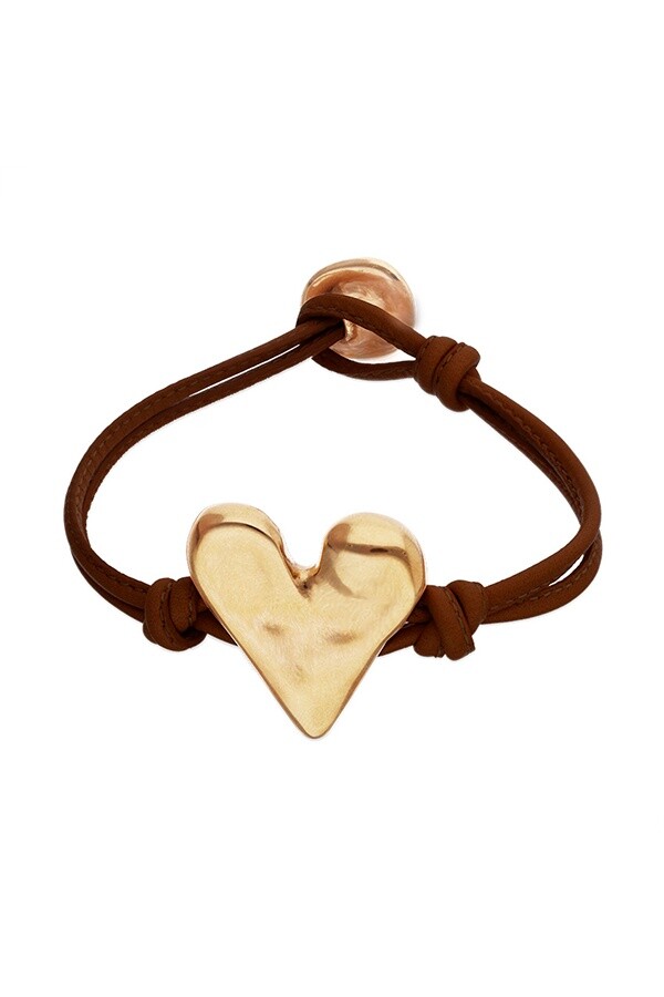 PULSERA DE CUERO NEGRO CON DETALLE DE CORAZÓN BAÑADO EN ORO 18K Pulsera