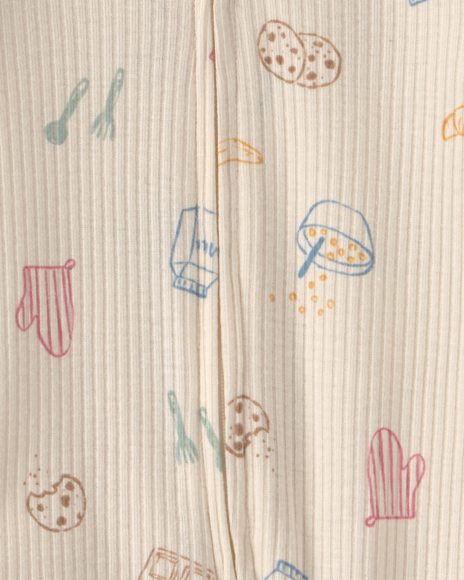 Pijama una pieza de algodón, con pie, crema, diseño desayuno Sin color