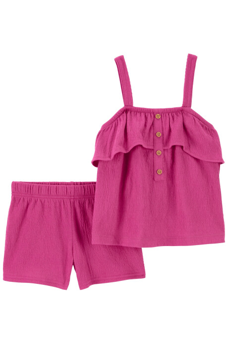 Set dos piezas de jersey arrugado, short y musculosa Sin color