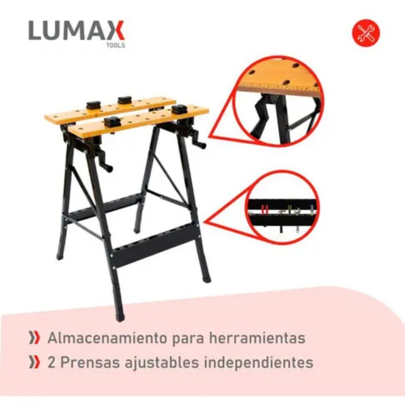 Banco de trabajo portátil plegable de madera y metal Negro