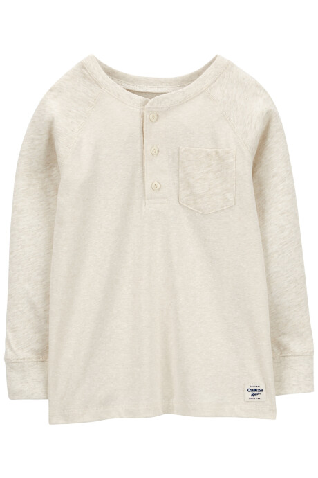 Remera henley de algodón, mangas raglán, crema Sin color