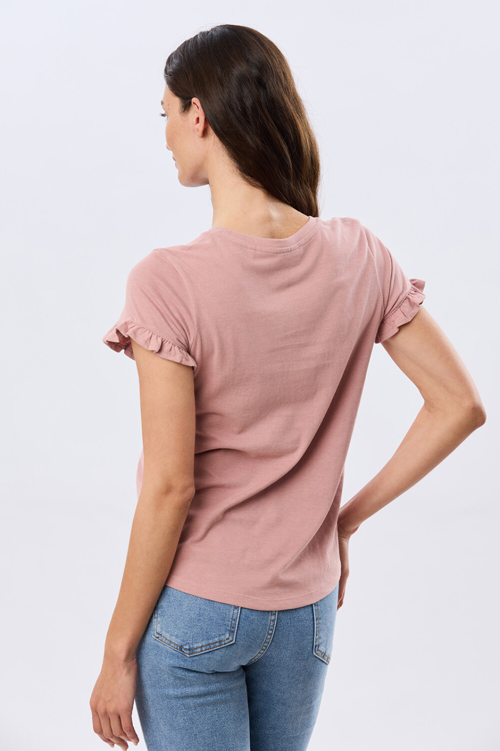 REMERA DE ALGODÓN CON VOLADO Rosado