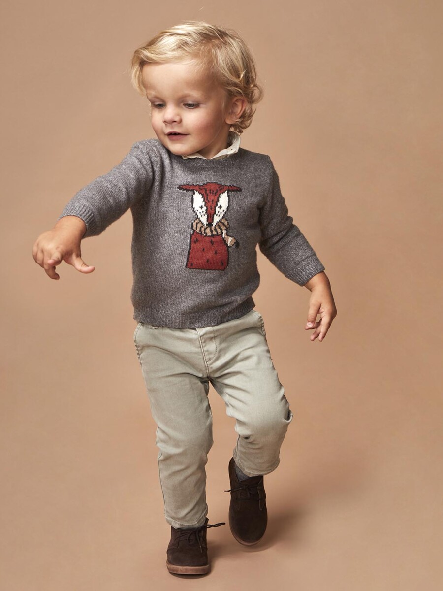 Jersey Con Intarsia Gris Melange