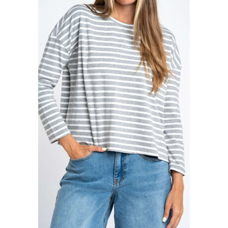 Remera Algodon Elastano Rayada Gris Melange