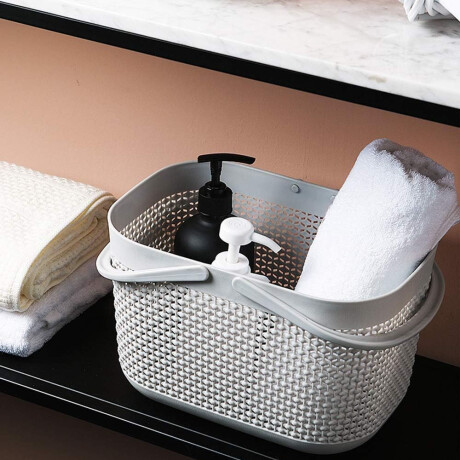 Cesto Canasto Organizador Calado Doble Asa Multiuso Plástico Gris