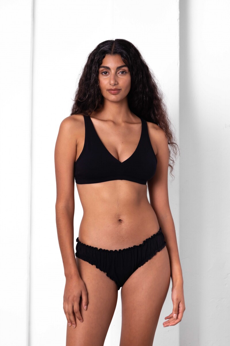 Vedetina Cata – Algodón suave con frunces, sexy y divertida Negro