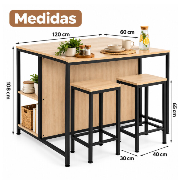 Barra Desayunador Movi Con 2 Butacas Esh0004c BARRA DESAYUNADOR + 2 BANQUETAS ESH0004C