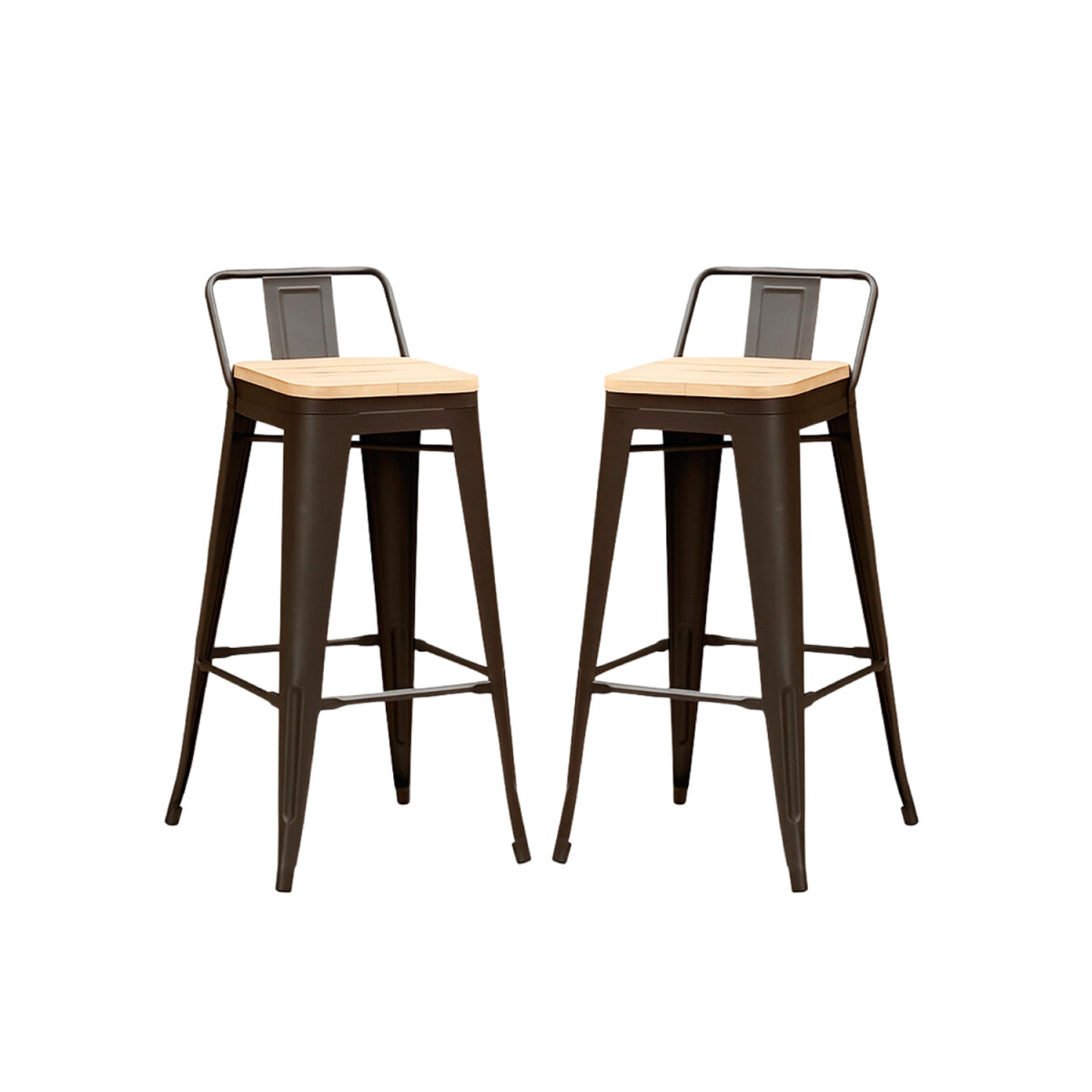 Pack 2 Taburetes Tolix con Respaldo y Asiento de Madera Lumax - Negra 