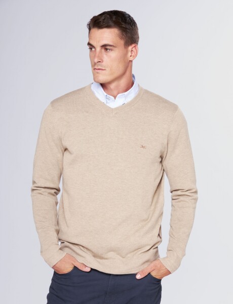 BUZO TEJIDO CUELLO EN V Beige