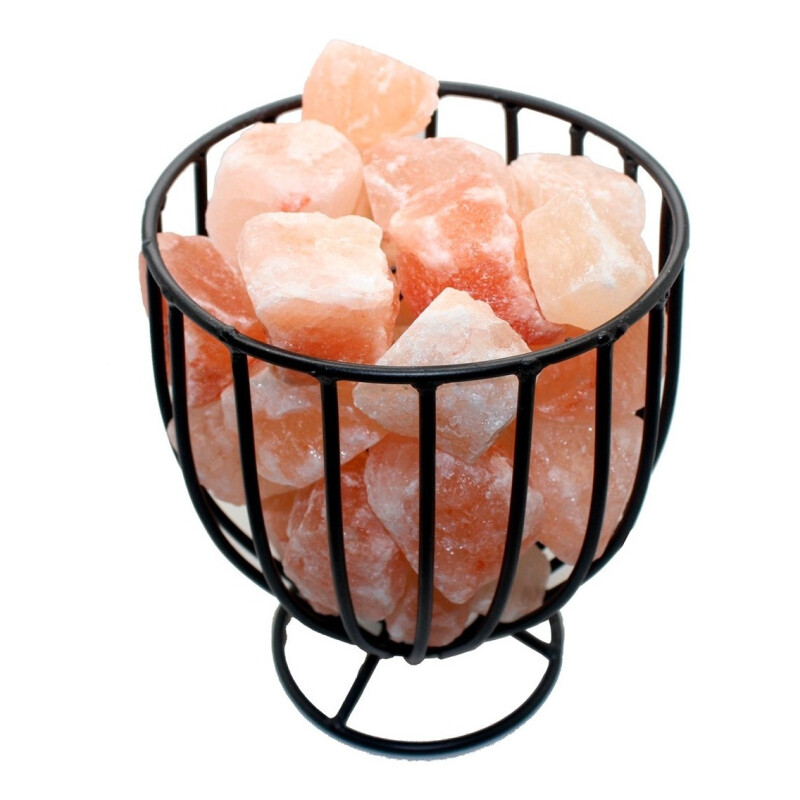 Lampara De Sal Luz Del Himalaya Soporte Metal Fanal Cesta! Naranja