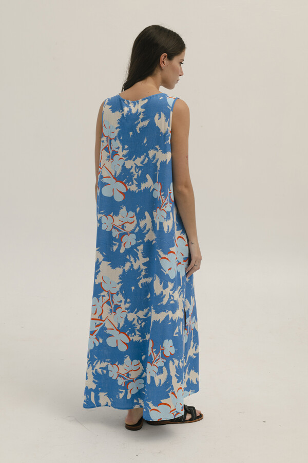 VESTIDO LINO TREBOL AZUL