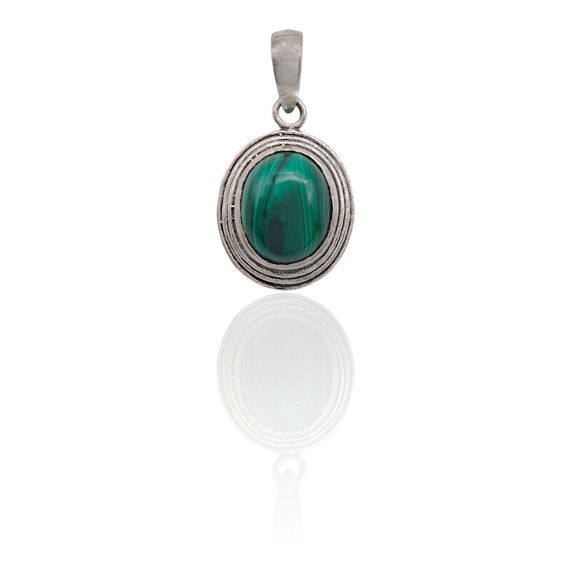 Dije Colgante Oval-Plata 925-Piedra malaquita-CP3830 conpiedra