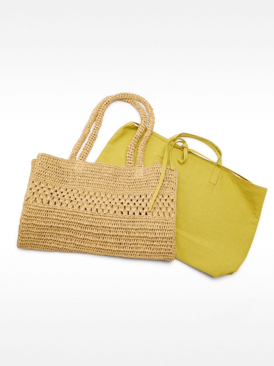 Bolso Shopper Efecto Rafia Con Detalle Trenzado natural
