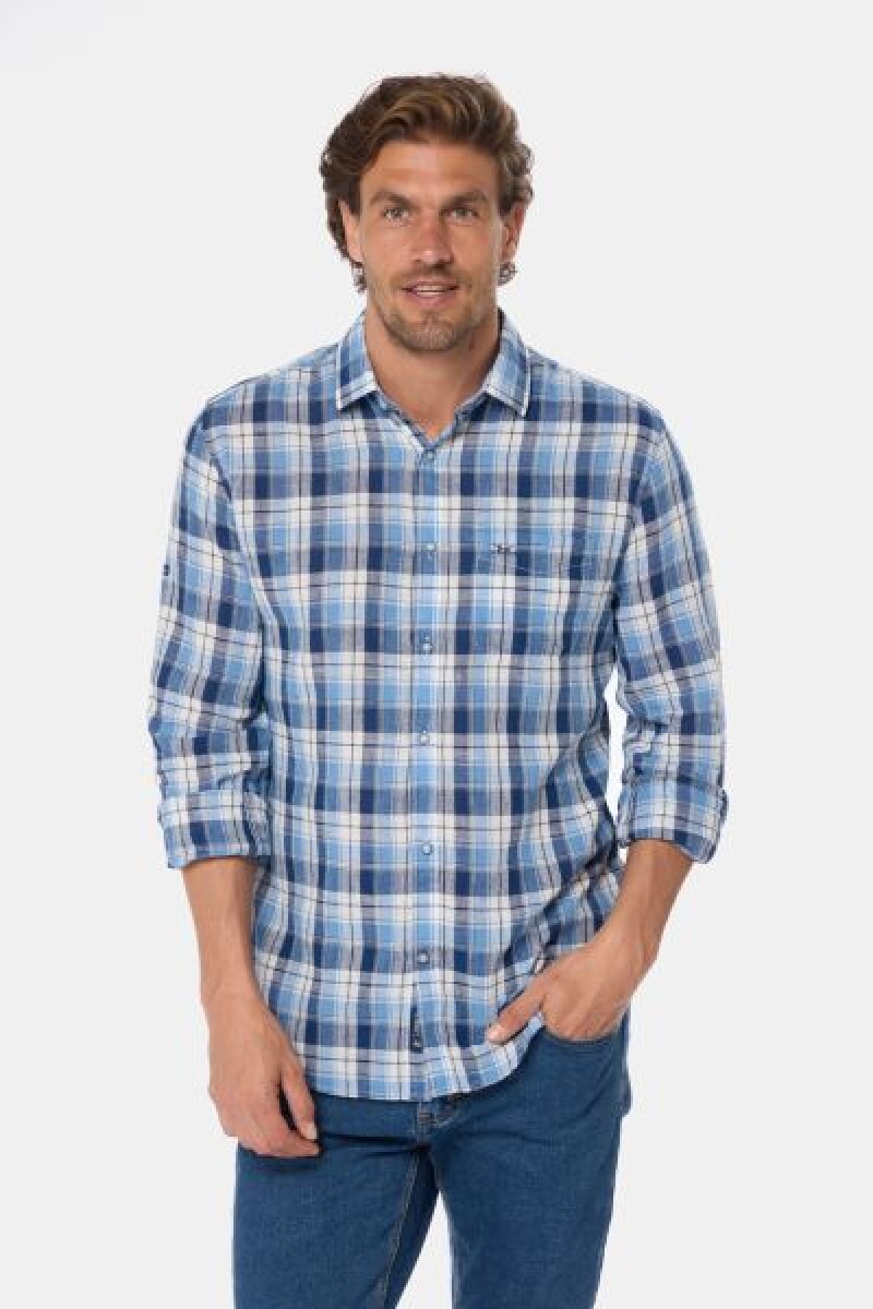 CAMISA DE LINO A CUADROS - Azul 