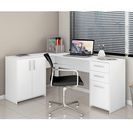 ESCRITORIO ESQUINERO MESA PARA PC LAPTOP COMPUTADORA 2 PUERTAS 2 CAJONES BLANCO