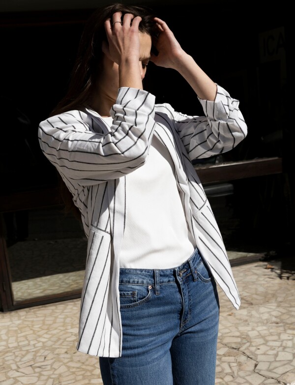 Blazer Lino Lineas BLANCO/NEGRO