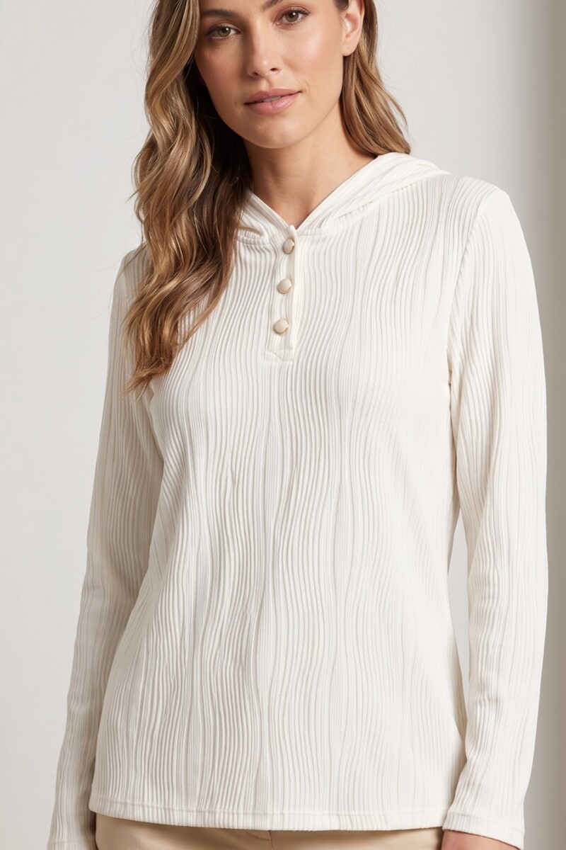 REMERA M/L TEXTURA CAPUCHA BLANCO
