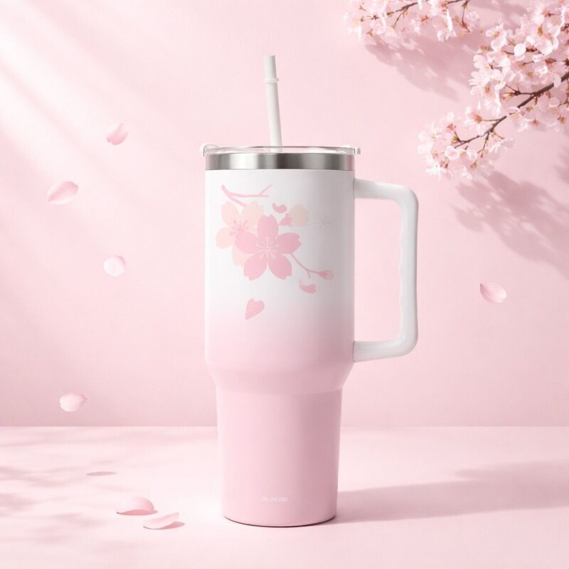 VASO TÉRMICO CON ASA Y SORBITO ESTMAPADO (COLECCIÓN CHERRY BLOSSOM/ROSA/1200 ML) VASO TÉRMICO CON ASA Y SORBITO ESTMAPADO (COLECCIÓN CHERRY BLOSSOM/ROSA/1200 ML)