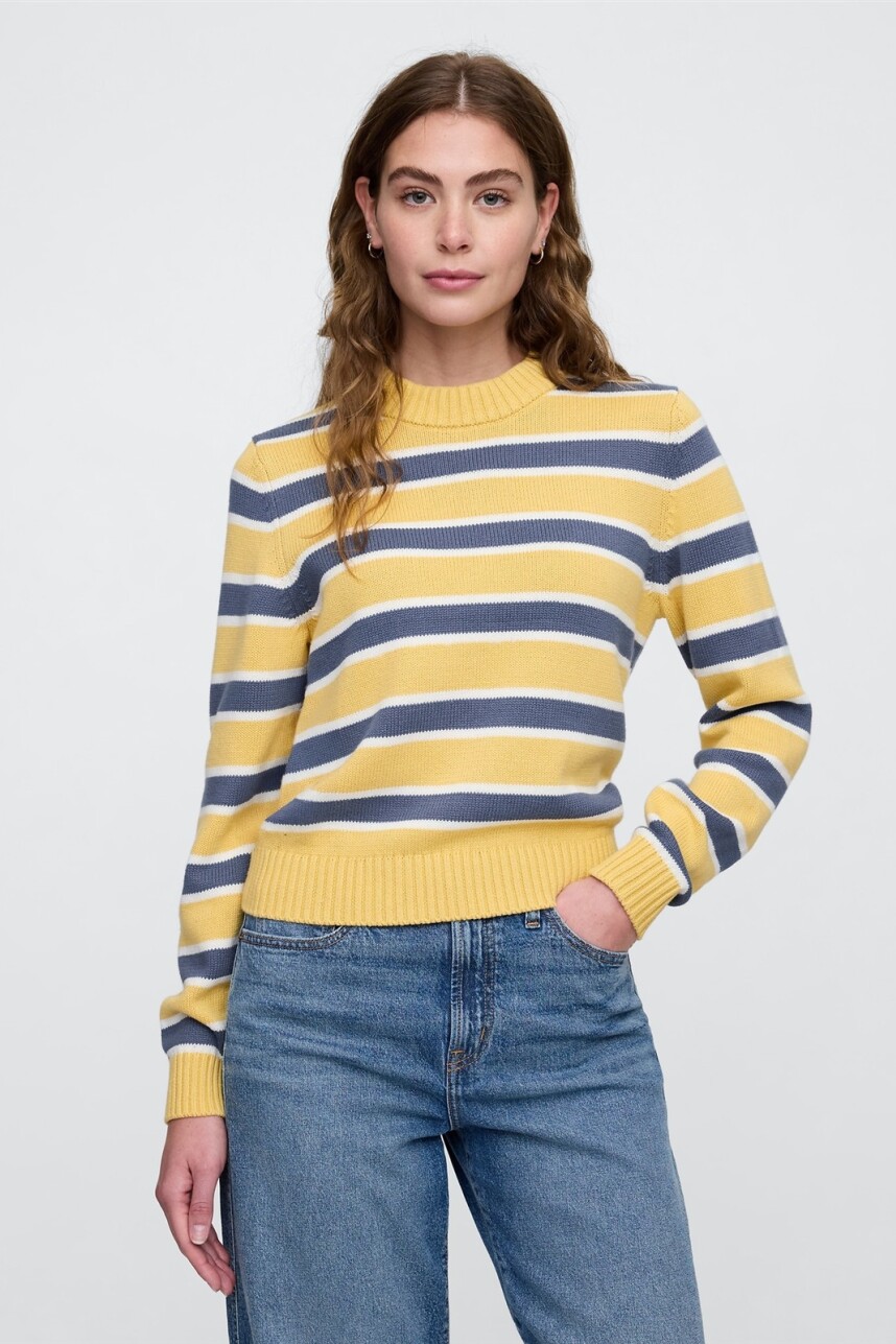 Buzo Algodón Cuello Alto Mujer Yellow Stripe