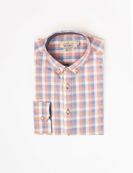Camisa m/l cuadro-rayas celeste