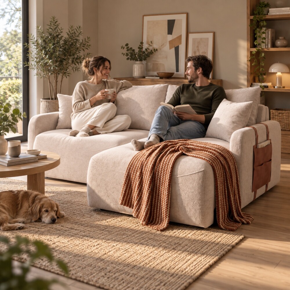 SILLÓN SOFÁ LIVING 2 CUERPOS RETRACTIL AJUSTABLE EXTENSIBLE BEIGE