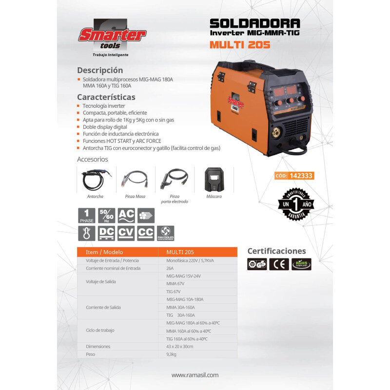 Soldadora multi 205 mig 180 mma Smarter Soldadora multi 205 mig 180 mma Smarter