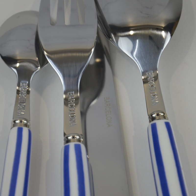 Set 24 Piezas Cubiertos Mango Rayas AZUL